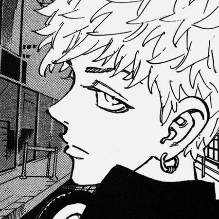 1/2 of twin dragons — black and white manga image of [ mitsuya takashi ] from the animanga 'tokyo revengers'